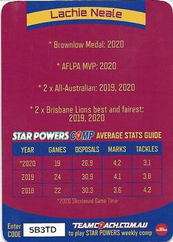2021 Team Coach AFL - Star Powers Silver #SP-06 Lachie Neale Back